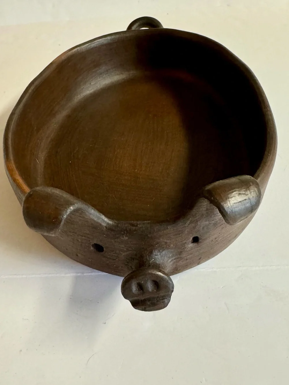Vtg. Chilean Pomaireware Brown Clay Pig Shaped Baking Dish.Rustic Home Dining
